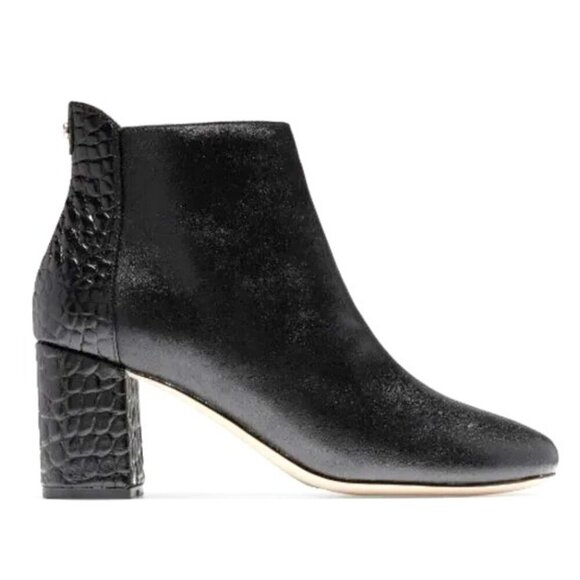New COLE HAAN Nella Black Crock Embossed Leather Ankle Booties 10 MSRP $200